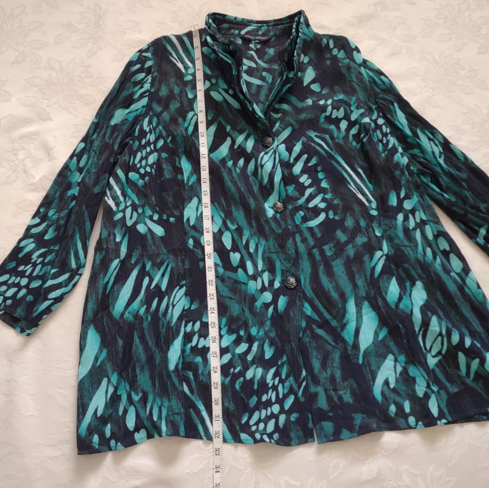 Ming Wang Teal and Black Patterned swing jacket blazer wired collar - Picture 3 of 9
